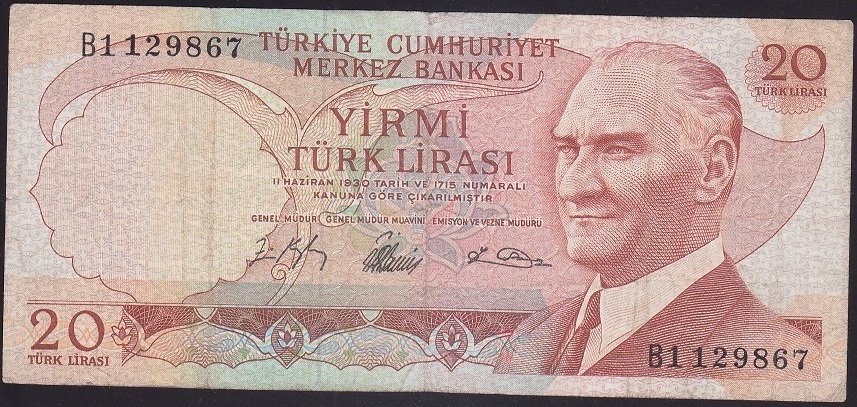 6.EMİSYON 1.TERTİP 20 LİRA B1 129867 ÇOK TEMİZ