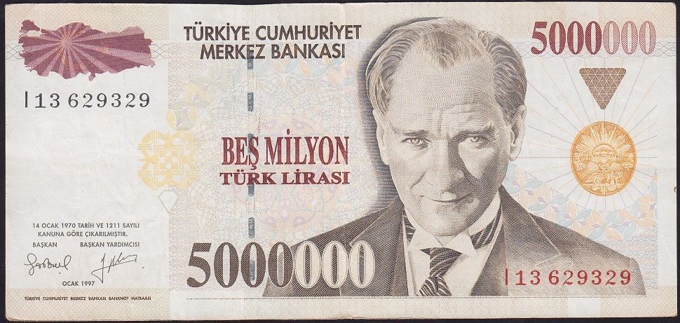 7.Emisyon 5 000 000 Lira I13 629329 Çok Temiz+