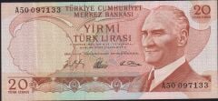 6.Emisyon 1.Tertip 20 Lira A50 097133 Çok Temiz+ (Son Numara)