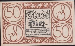 Almanya 50 Pfennig Notgeld 1921 Çilaltı Çil Filigranlı