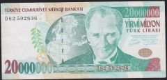 7.Emisyon 20 000 000 Lira D82 592836 Çok Temiz+