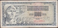 Yugoslavya 1000 Dinar 1974 Temiz +