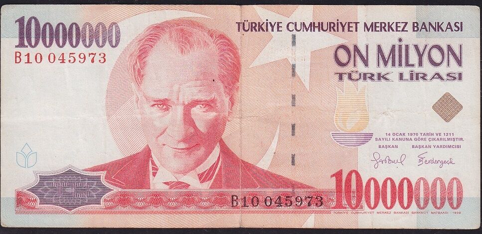 7.Emisyon 10 000 000 Lira B10 045973 Çok Temiz