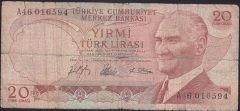 6.EMİSYON 1.TERTİP 20 LİRA A46 016594 İYİ