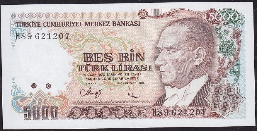 7.Emisyon 4.Tertip 5000 Lira H89 621207 Çil