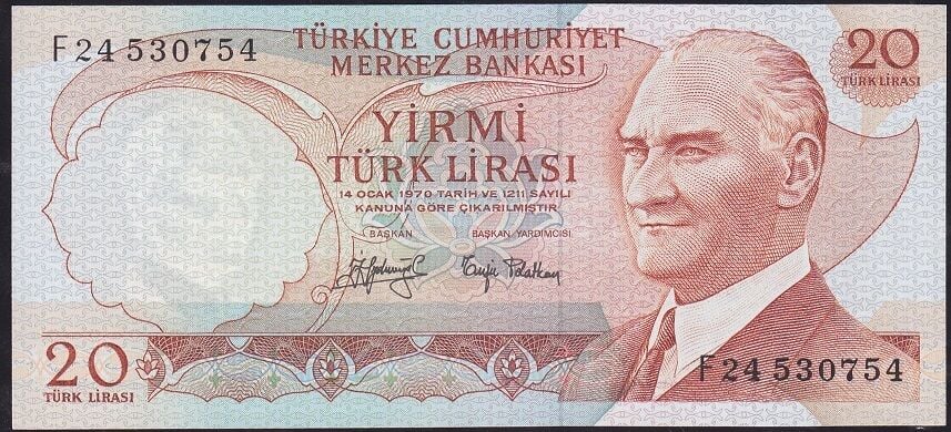 6.Emisyon 3.Tertip 20 Lira F24 530754 Çilaltı