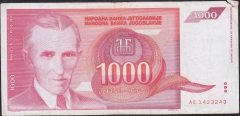 Yugoslavya 1000 Dinar 1992 Temiz