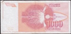 Yugoslavya 1000 Dinar 1992 Temiz
