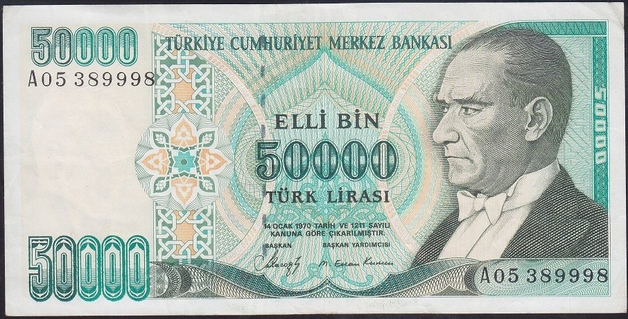 7.Emisyon 1.Tertip 50000 Lira A05 389998 Çok Çok Temiz