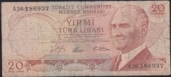 6.EMİSYON 1.TERTİP 20 LİRA A26 186937 İYİ