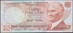 6.Emisyon 3.Tertip 20 Lira F22 233903 Çok Çok Temiz