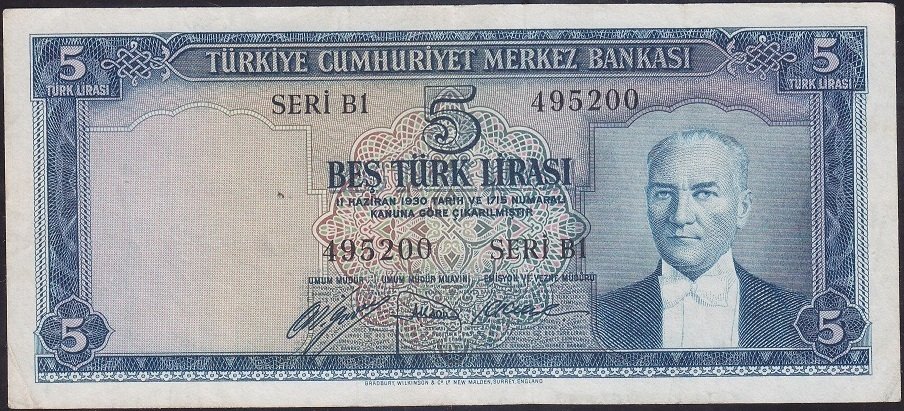5.EMİSYON 1.TERTİP 5 LİRA B1 495200 ÇOK TEMİZ + ( KISMİ DÜZLEME VAR ) eski para alan yerler