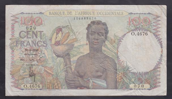 Fransız Batı Afrikası 100 Frank 1948 Çok Temiz Pick 40f