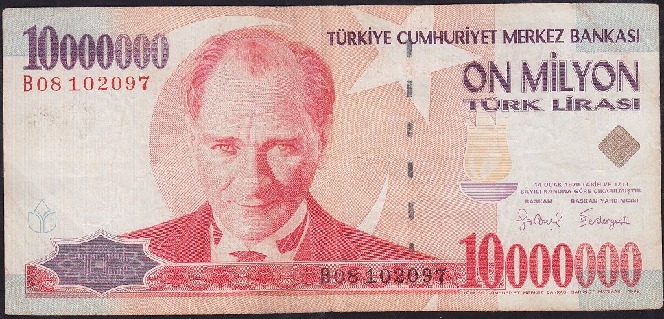 7.Emisyon 10 000 000 Lira B08 102097 Çok Temiz