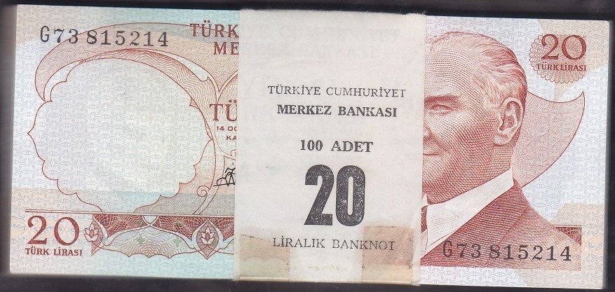 6.EMİSYON 3.TERTİP 20 LİRA G 73 (100 ADET) ÇİL ATLAMA VAR