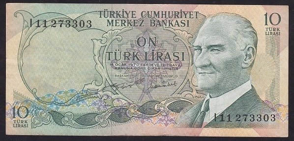 6.EMİSYON 2.TERTİP 10 LİRA I11 273303 ÇOK ÇOK TEMİZ eski kağıt para alan yerler