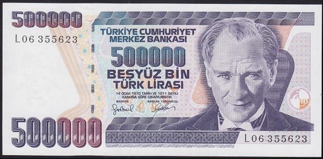 7.EMİSYON 4.TERTİP 500000 LİRA L06 355623 ÇİLALTI ÇİL