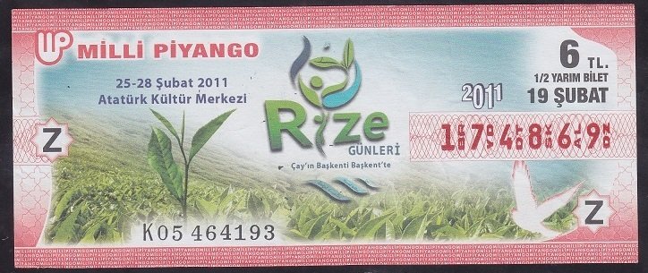 2011 19 ŞUBAT YARIM  BİLET -  Z SERİSİ