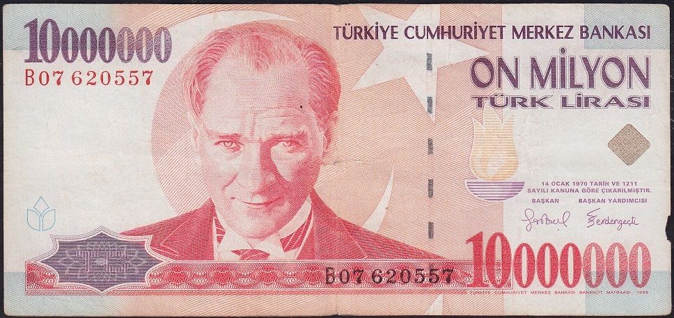 7.Emisyon 10 000 000 Lira B07 620557 Temiz