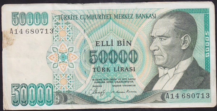 7.Emisyon 1.Tertip 50000 Lira A14 680713 Haliyle