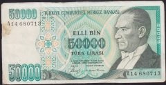 7.Emisyon 1.Tertip 50000 Lira A14 680713 Haliyle