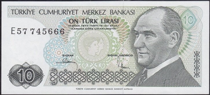 7.Emisyon 2.Tertip 10 Lira E57 745666 Çil