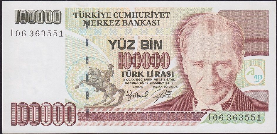 7.Emisyon 3.Tertip 100000 Lira I06 363551 Çil
