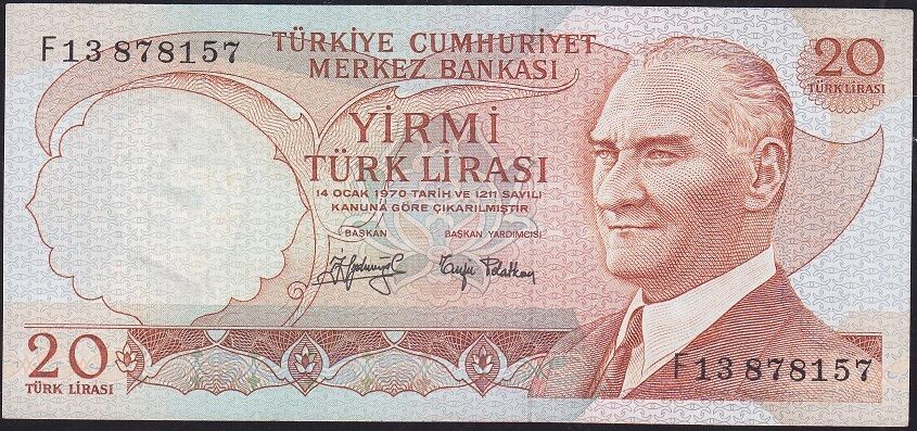 6.Emisyon 3.Tertip 20 Lira F13 878157 Çok Çok Temiz+