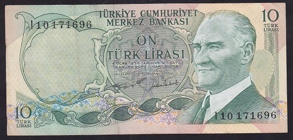 6.EMİSYON 2.TERTİP 10 LİRA I10 171696 ÇOK ÇOK TEMİZ eski para alan yerler