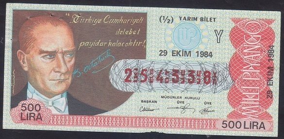 1984 29 EKİM YARIM BİLET Y SERİSİ