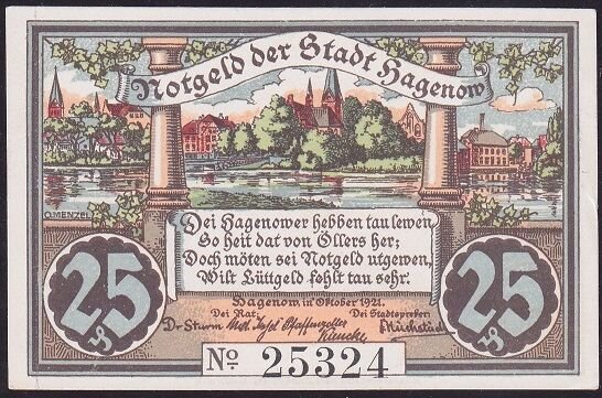 Almanya 25 Pfennig Notgeld 1921 Çilaltı Çil