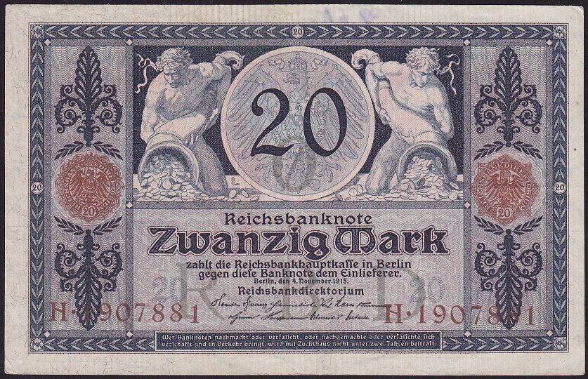 Almanya 20 Mark 1915 Çok Temiz+