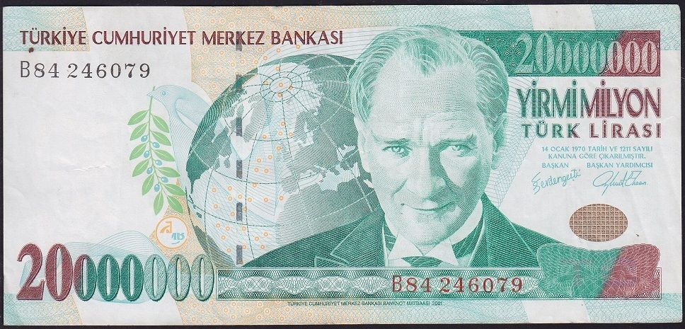 7.Emisyon 20 000 000 Lira B84 246079 Çok Temiz+