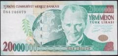 7.Emisyon 20 000 000 Lira B84 246079 Çok Temiz+