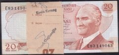 6.EMİSYON 2.TERTİP 20 LİRA E HARFİ (100 ADET) ÇİL TAM SIRALI