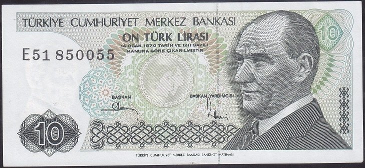 7.Emisyon 2.Tertip 10 Lira E51 850055 Çok Çok Temiz