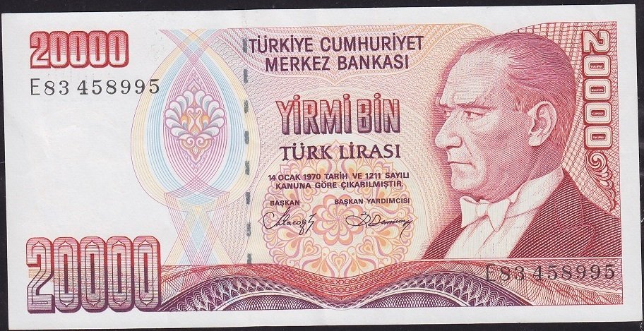 7.Emisyon 1.Tertip 20000 Lira E83 458995 Ççt Çilaltı