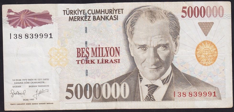 7.Emisyon 5 000 000 Lira I38 839991 Çok Temiz+