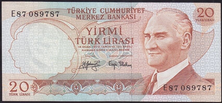 6.Emisyon 3.Tertip 20 Lira E87 089787 Çok Temiz+