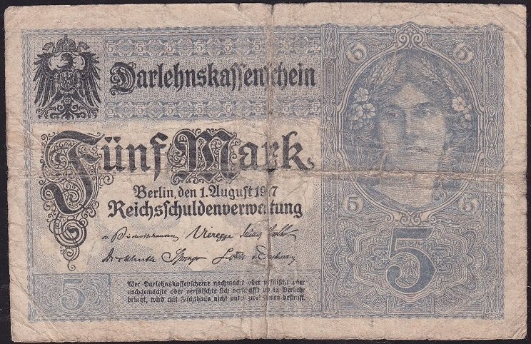 Almanya 5 Mark 1917 İyi 8 rakamlı ( R54b )