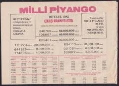 1985 9 EYLÜL PİYANGO LİSTESİ
