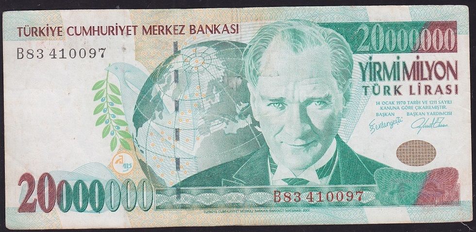 7.Emisyon 20 000 000 Lira B83 410097 Çok Temiz