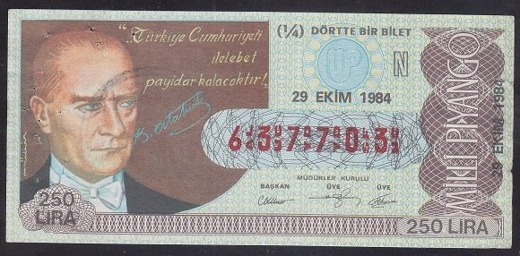 1984 29 EKİM ÇEYREK BİLET N SERİSİ