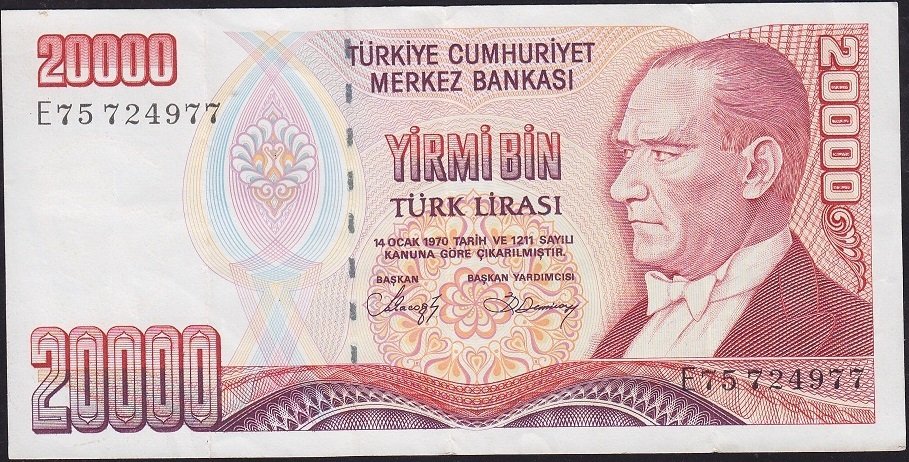 7.Emisyon 1.Tertip 20000 Lira E75 724977 Çok Temiz+