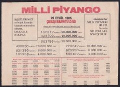 1985 29 EYLÜL PİYANGO LİSTESİ