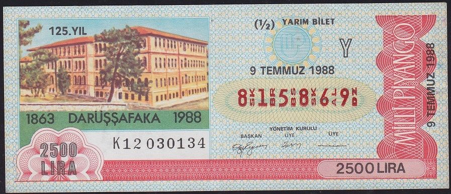 1988 9 Temmuz Yarım Bilet - Y Serisi