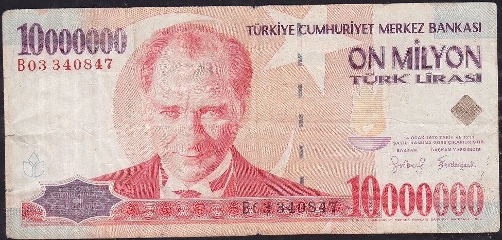 7.Emisyon 10 000 000 Lira B03 340847 Temiz