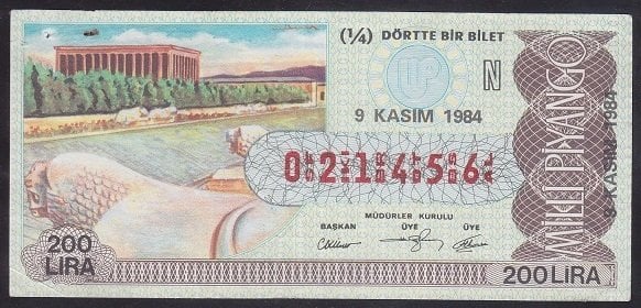 1984 9 KASIM ÇEYREK BİLET N SERİSİ