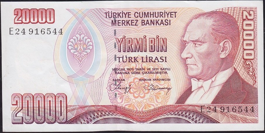 7.Emisyon 1.Tertip 20000 Lira E24 916544 Çok Çok Temiz+