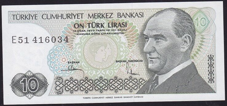7.Emisyon 2.Tertip 10 Lira E51 416034 Çil